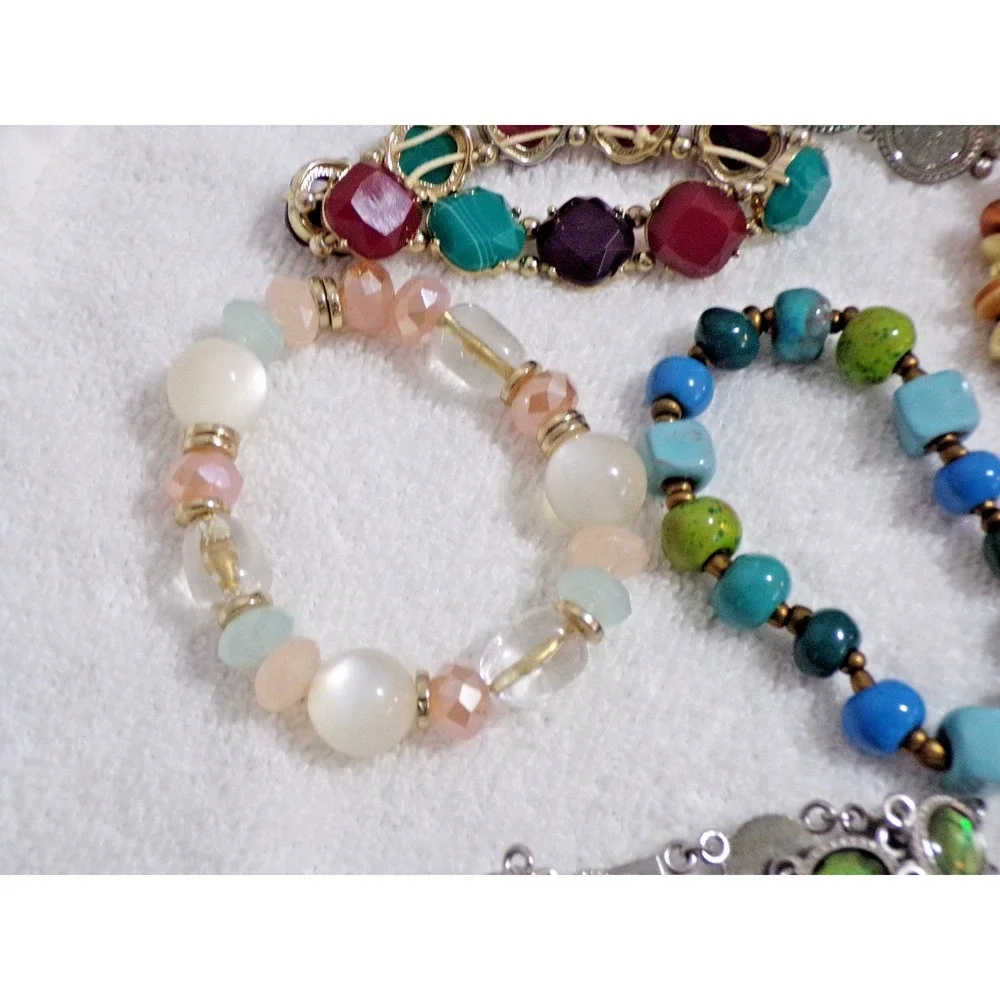 Set of 5 Stretchy Bracelets w/Stones and 2 Magnetic Therapy Bracelets 7